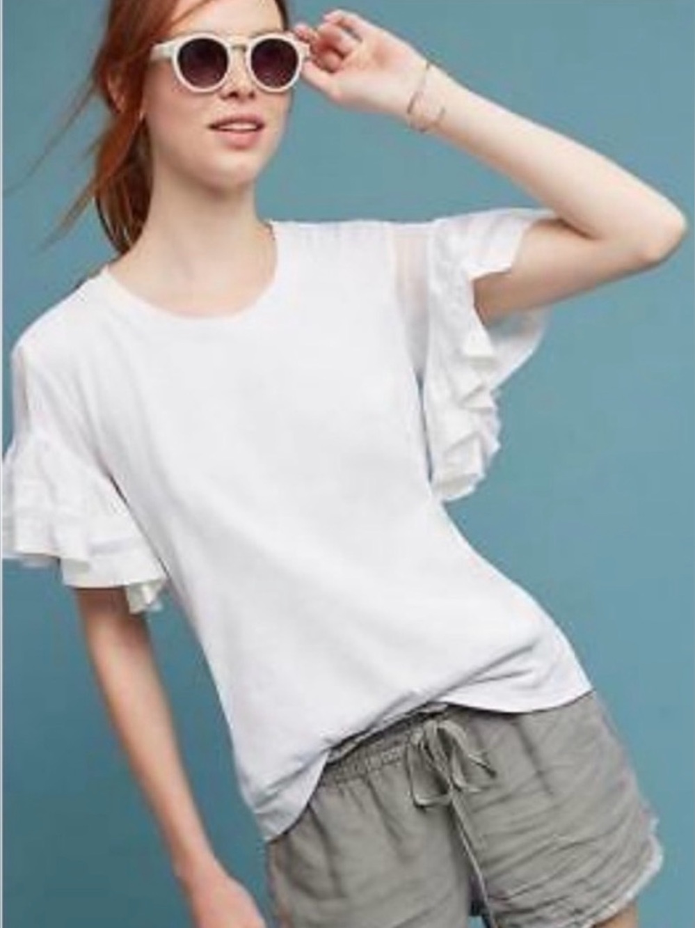 Vanessa Virginia from Anthropologie White Sorrento Ruffle Sleeve Top, Size XS